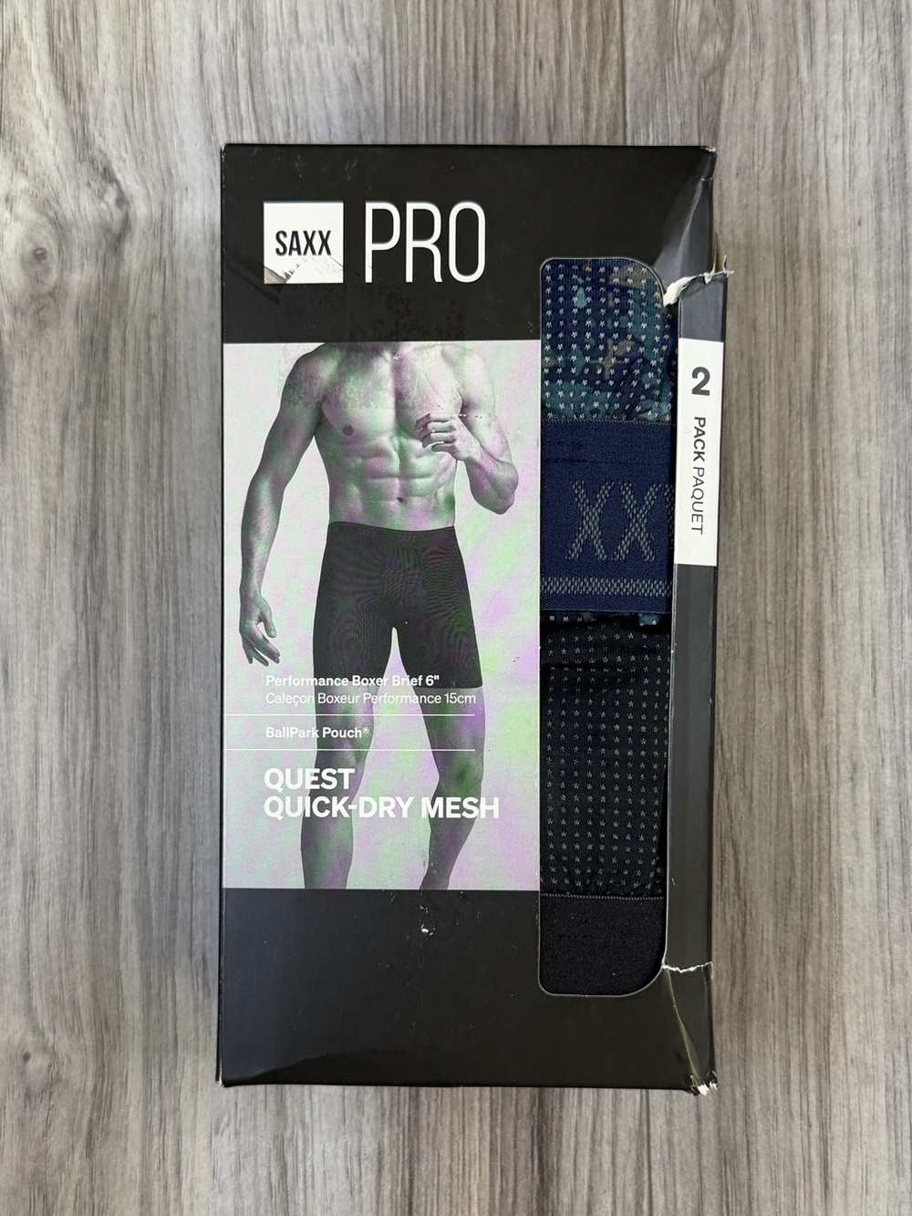 SAXX Quest Quick Dry Mesh 6" Boxer Briefs 2 Pack Matrix Camo Black Mens XL NEW